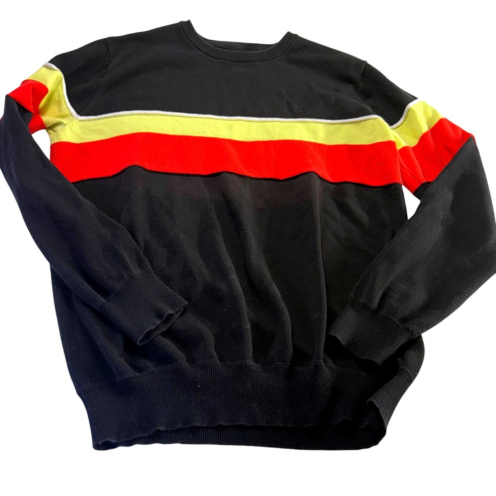 Hurley Mens Black Crew Neck Pullover Sweater Red Yellow Stripe‎ XL Knit